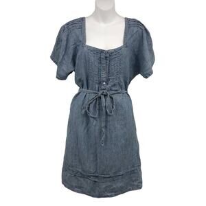 Trina Turk Ultraviolet Mini Dress L Pintuck Button Front Short Sleeve Tie Waist